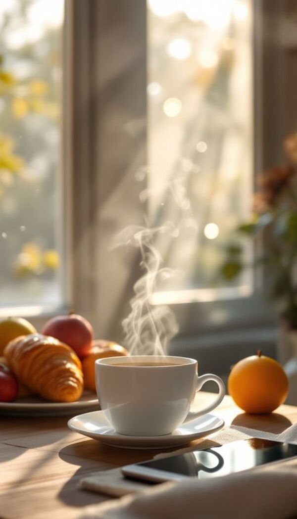 A calm morning scene with a cup and natural light